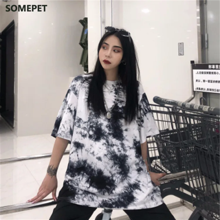 

Tie Dye Print T Shirt Women Tops Tees O-neck Short Sleeve Female T-Shirt Streetwear Oversized Women's Top TShirt Casual Tshirt
