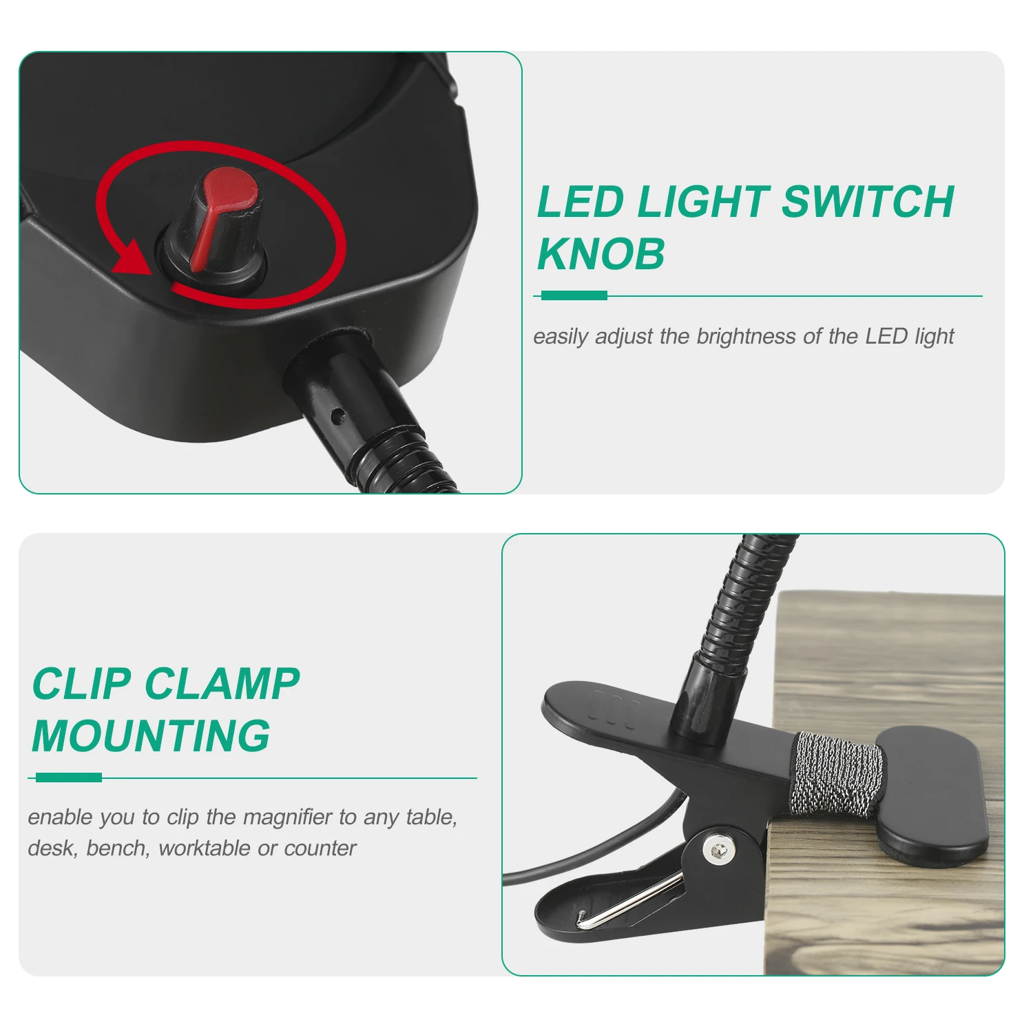 

5X Magnifying Lamp with Clamp Desk Light Brightness Adjustable USB Powered LED Magnifier Lamp Clamp Magnifier