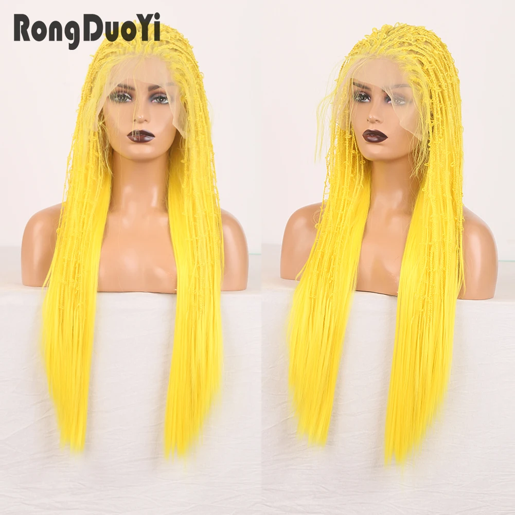 

RONGDUOYI Synthetic Lace Front Wigs for Women Long Braided Box Braids Wig Silky Straight Wigs High Temperature Fiber Cosplay Wig