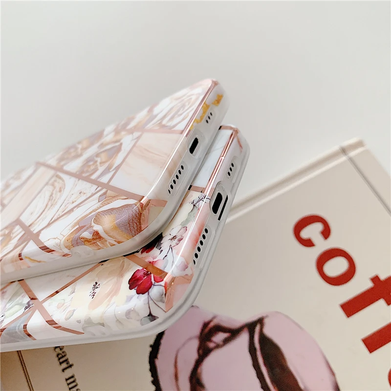 

Electroplated Marble Rose Flower Phone Case For iPhone 12 12Pro 11 11Pro Max XR X XS Max 7 8 Plus XS SE 2020 Soft IMD Back Cover