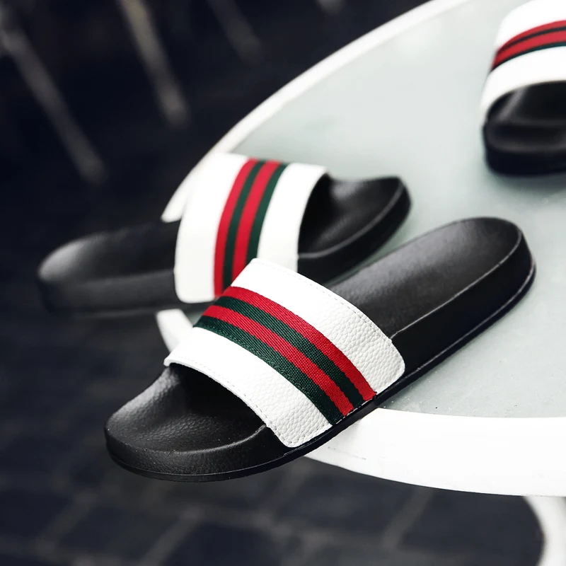 

New Arrivals Men's Flat Non-slip PVC Slippers New Men's Indoor Slides Male Summer Beach Flip Flops Big Size 36-45 Striped Shoes