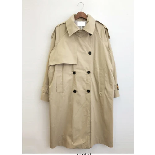 Autumn Winter Women Solid Trench Coat Oversize Long Sleeve Double Breasted Casual Loose Raincoat Outerwear windbreaker C87907LD
