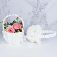 white romantic wedding flower girl basket lace ribbons wedding rose basket bowknot bridesmaid wedding ceremony party decoration