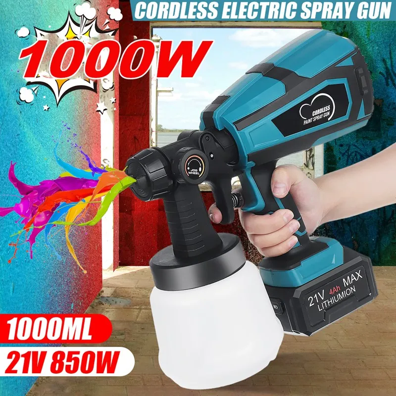 

21V 1000ml Cordless Electric Spray Gun 1000W High Power Electric Paint Sprayer 1.8mm Nozzle Easy Spraying Portable Paint Gun