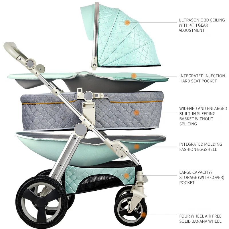 Детская коляска складная амортизационная с высоким ландшафтом четырехколесная