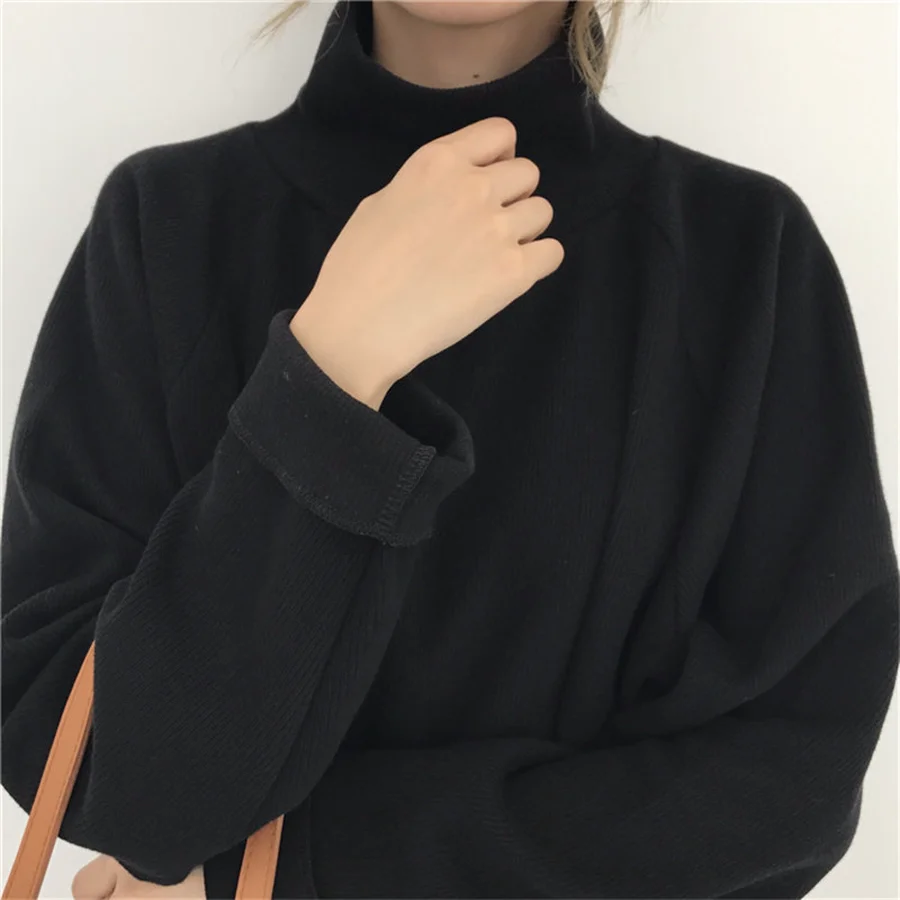 Женский свитер с высоким воротом DISWEET однотонный вязаный Топ длинным рукавом