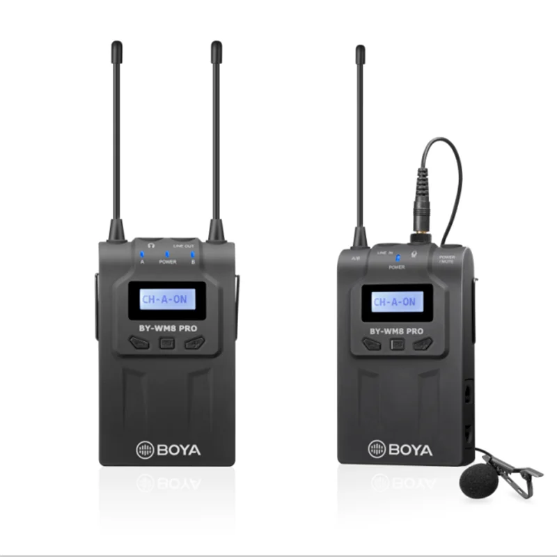 BOYA BY-WM8 Pro-K1 UHF Dual-Channel Lavalier Wireless Microphone System with LCD Screen for Canon Nikon DSLR Camera Camcorder