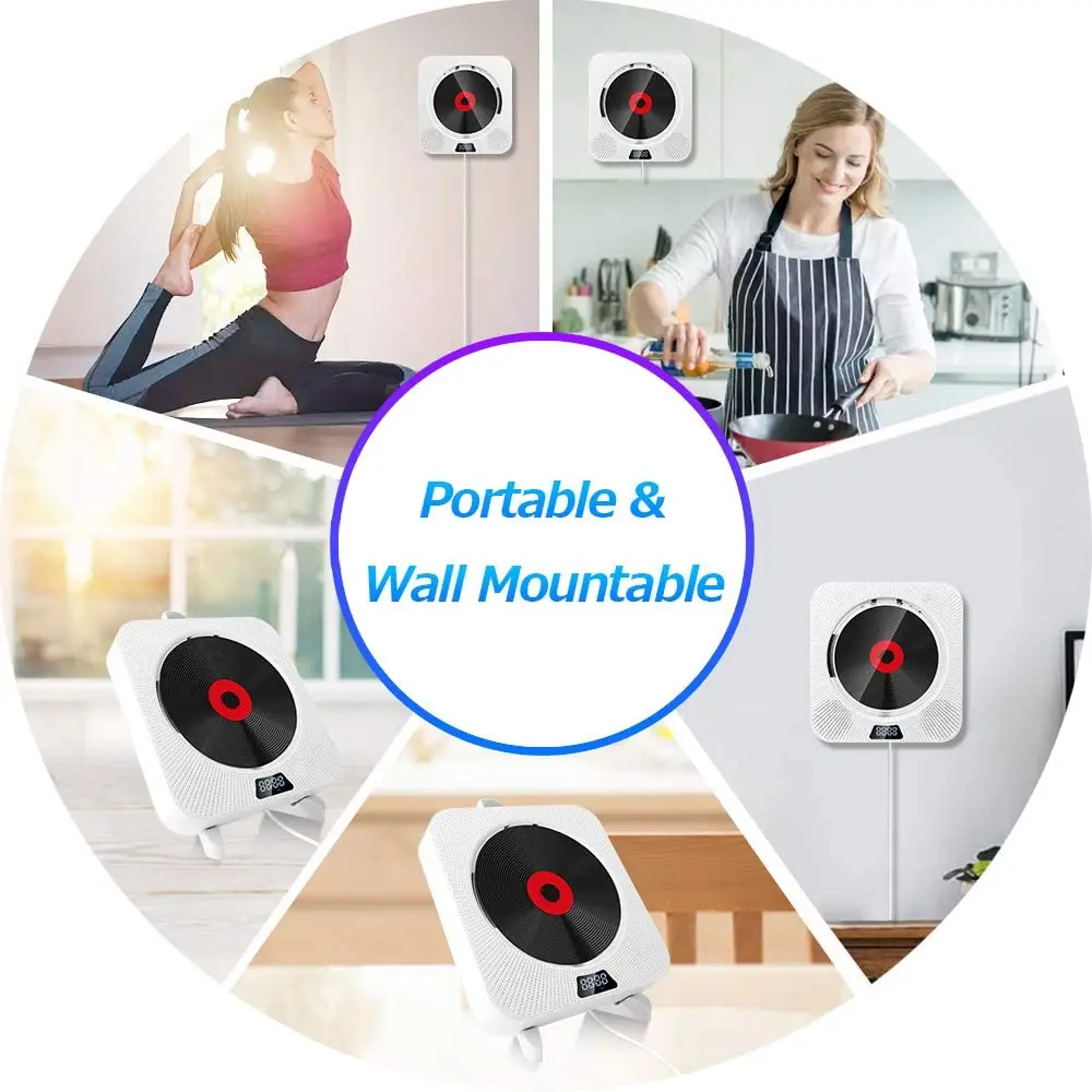 

Cd player Wall Mounted hifi Bluetooth cd player Portable Home Audio Boombox With Remote Control FM Radio MP3 Built-in Speakers