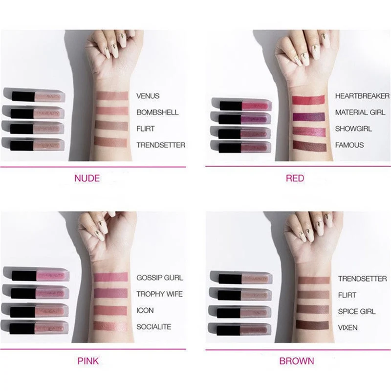 Жидкая губная помада матовый набор из 4 предметов водостойкая длинная с эффектом