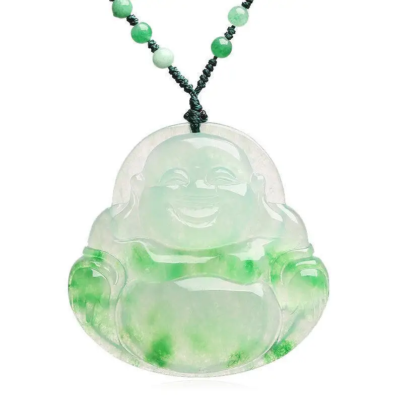 

Резной кулон Maitreya Buddha Jade, Натуральный китайский белый зеленый нефрит, смеющееся ожерелье, ювелирные изделия, модный амулет, подарки