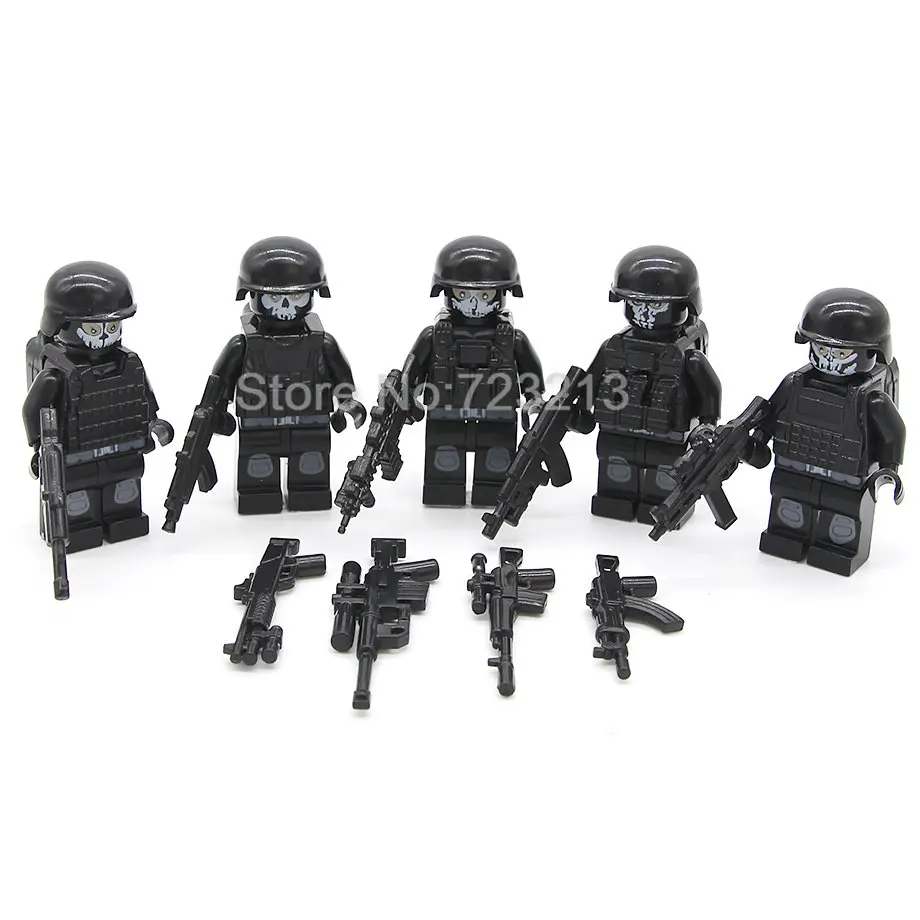 5pcs 5 шт./лот SWAT Ghost Soldier Военный Набор фигурок оружие пистолет строительные блоки наборы модели кирпичи развивающие игрушки для детей - Цвет: 5pcs