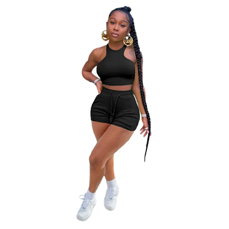 

Zoctuo Fashion Women Pocket Shorts Sexy Solid Color Casual Vest Top Wear Suit With Lace Up Pants Set Two-Piece Set Summer