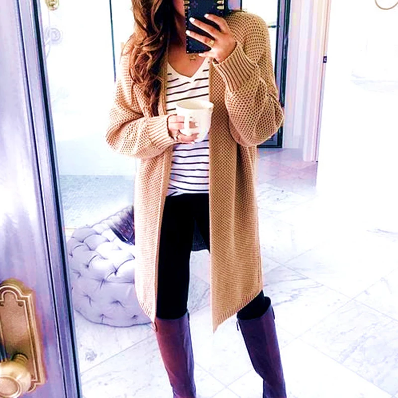 Womens Sweaters Ladies Cardigans Autumn Long Sleeve Pullovers Open Front Solid Casual |