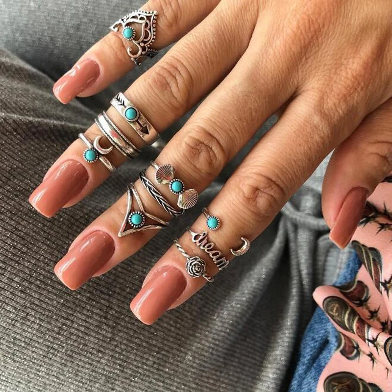 Docona богемное кольцо в форме полумесяца металлический комплект колец на фалангу