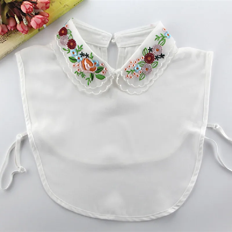 

Women's Flower Embroidery Fake Collar Chiffon Half Shirt Saving Removable Doll False Collars Clothes Accessories Detachable