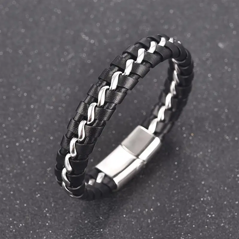 Jiayiqi модный браслет из натуральной кожи для мужчин браслеты нержавеющей стали