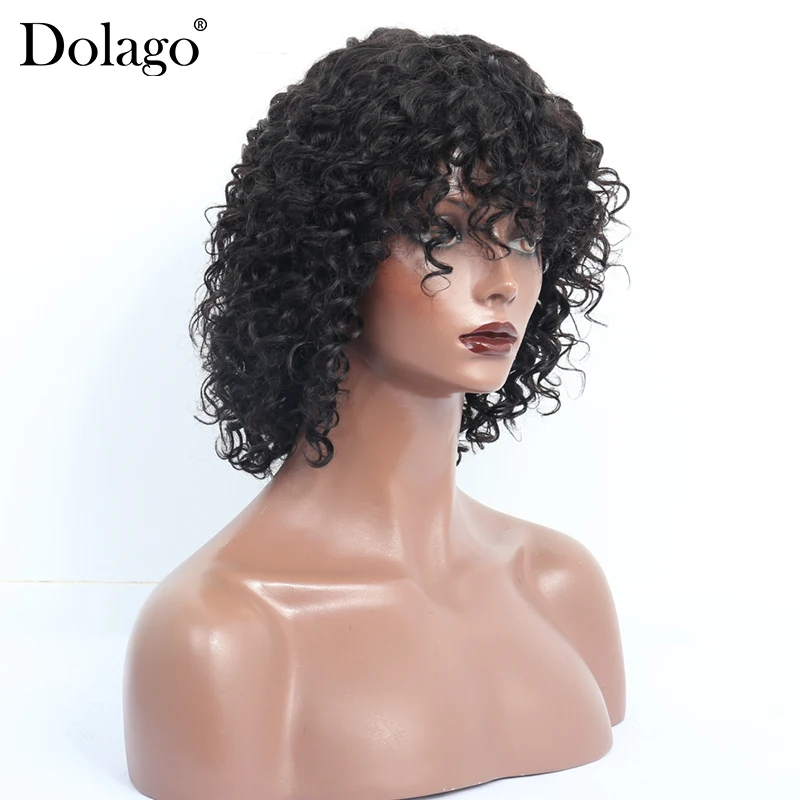 Deep Curly Human Hair Wigs Short Bob Wig Full Machine Made With Bangs Fashion Style 150% Density For Women Natural Color |