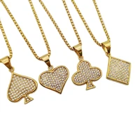 full rhinestones poker pendant necklace gold color stainless steel poker spade heart club necklace fashion men blkn0803
