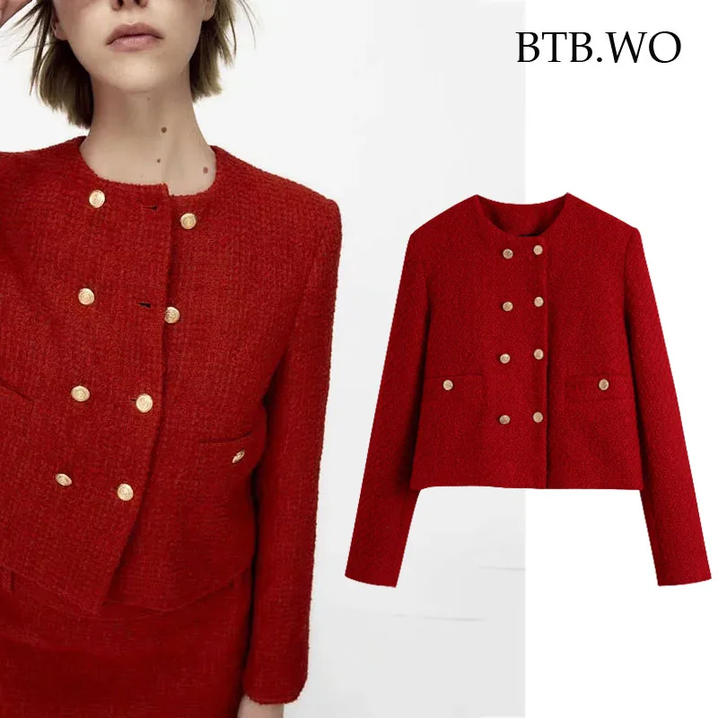 

BTB.WO Za Women Jacket Autumn Coat 2021 Vintage Textured Double Breasted Jacket Women Coat Casual Long Sleeve Female Tops