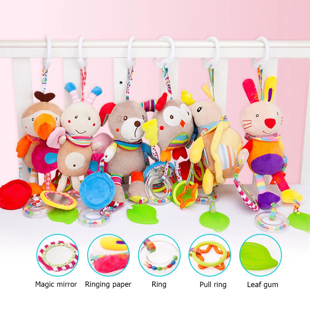 

Cartoon Animal Handbells Rattles Infant Plush Infant Baby Development Handle Newborns Car Seat Educational Rattles Baby Towel