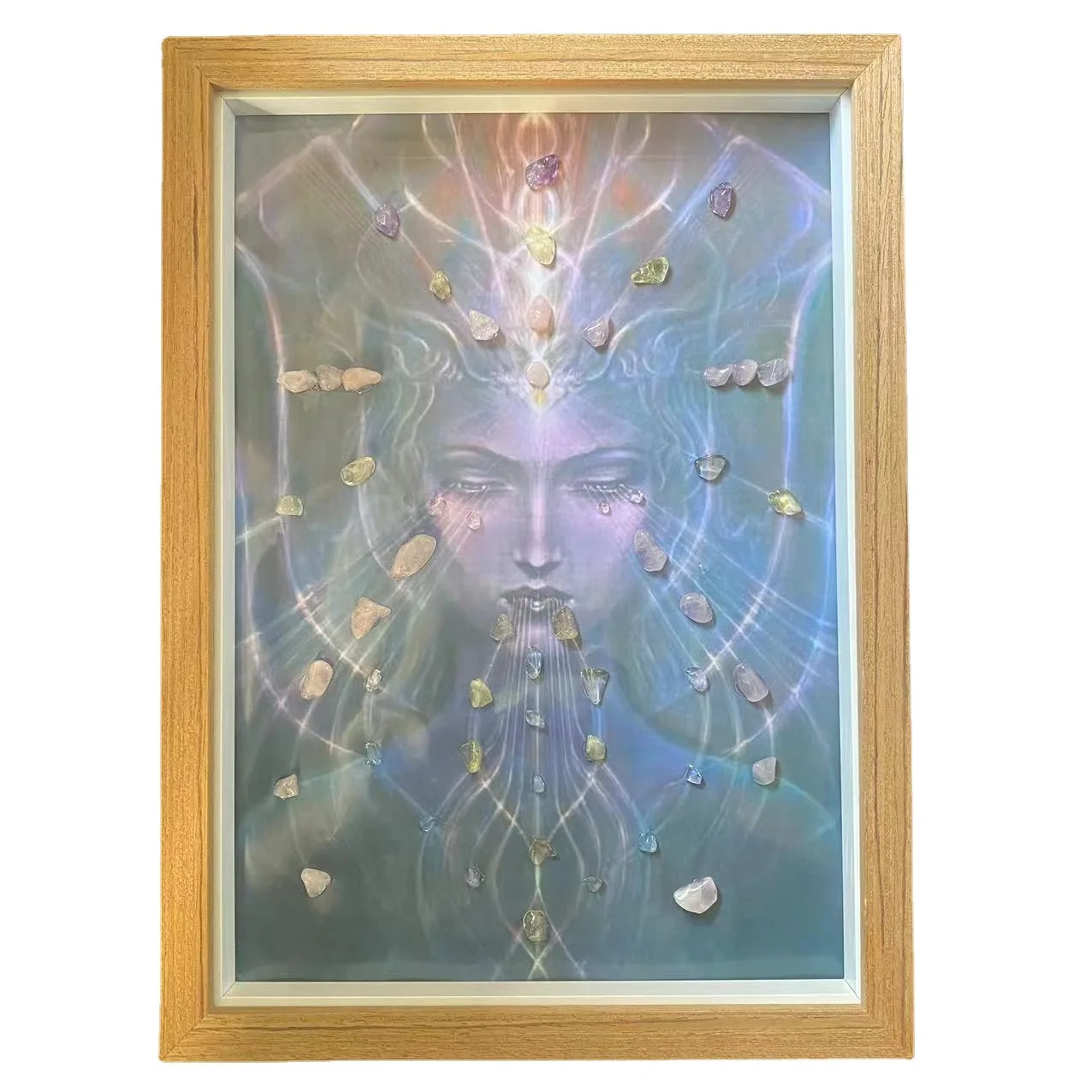 

Оргонитовые чакры, Сказочная луна, богиня, фаза Луны, астролейный натуральный драгоценный камень, кварцевый кристалл, картина, рамка для гад...