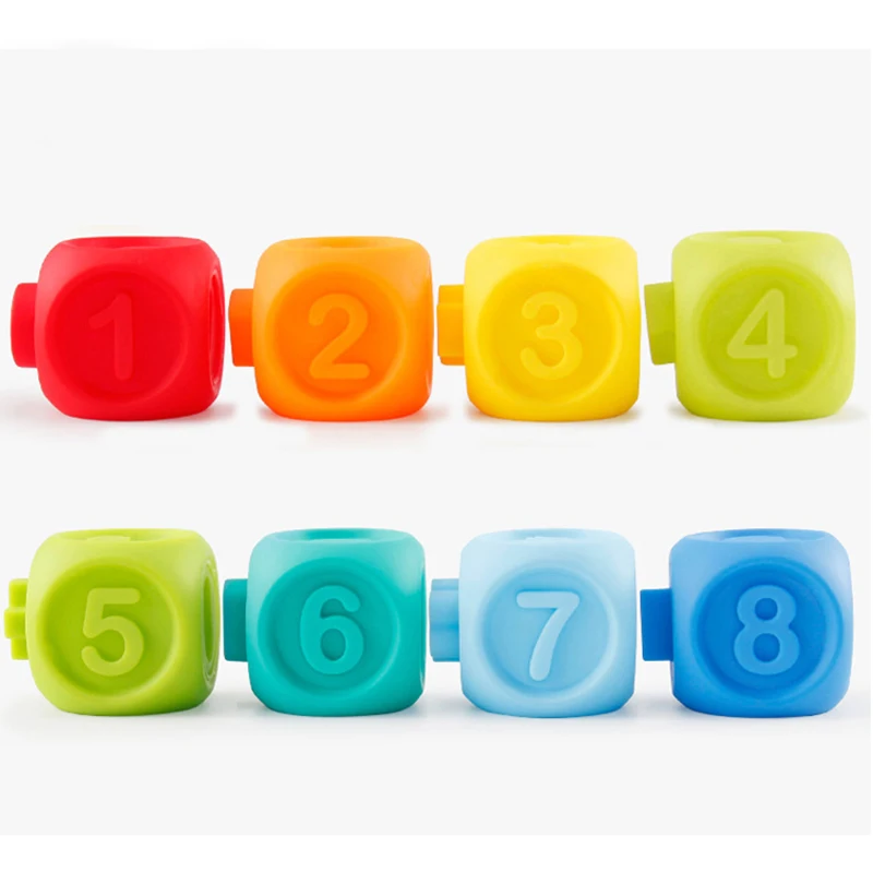

Hot Selling Soft Building Blocks 3D Emboss Teething Chewing Educational Bath Toy for Baby Toddlers Kids LBV
