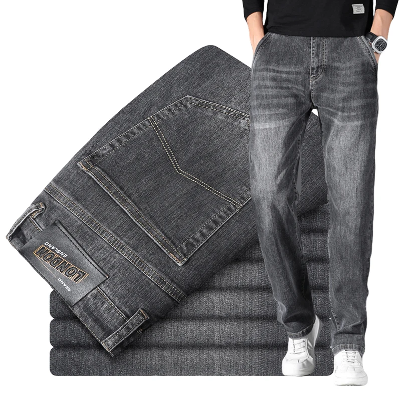 

Plus Size Men Casual Jeans Fashion Straight Double Anti-theft Zipper Pockets Designer Personality Male Denim Pants 28-46