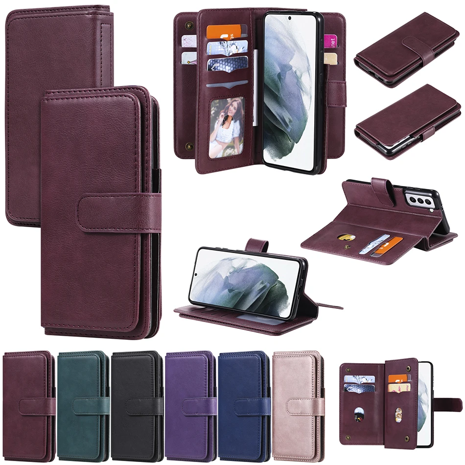 

Wallet Case For Samsung Galaxy S21 Ultra S20 FE S10 Lite 10E S9 Plus A72 A71 A52 A51 A42 A41 A32 A31 With 10 Card Slots Cover
