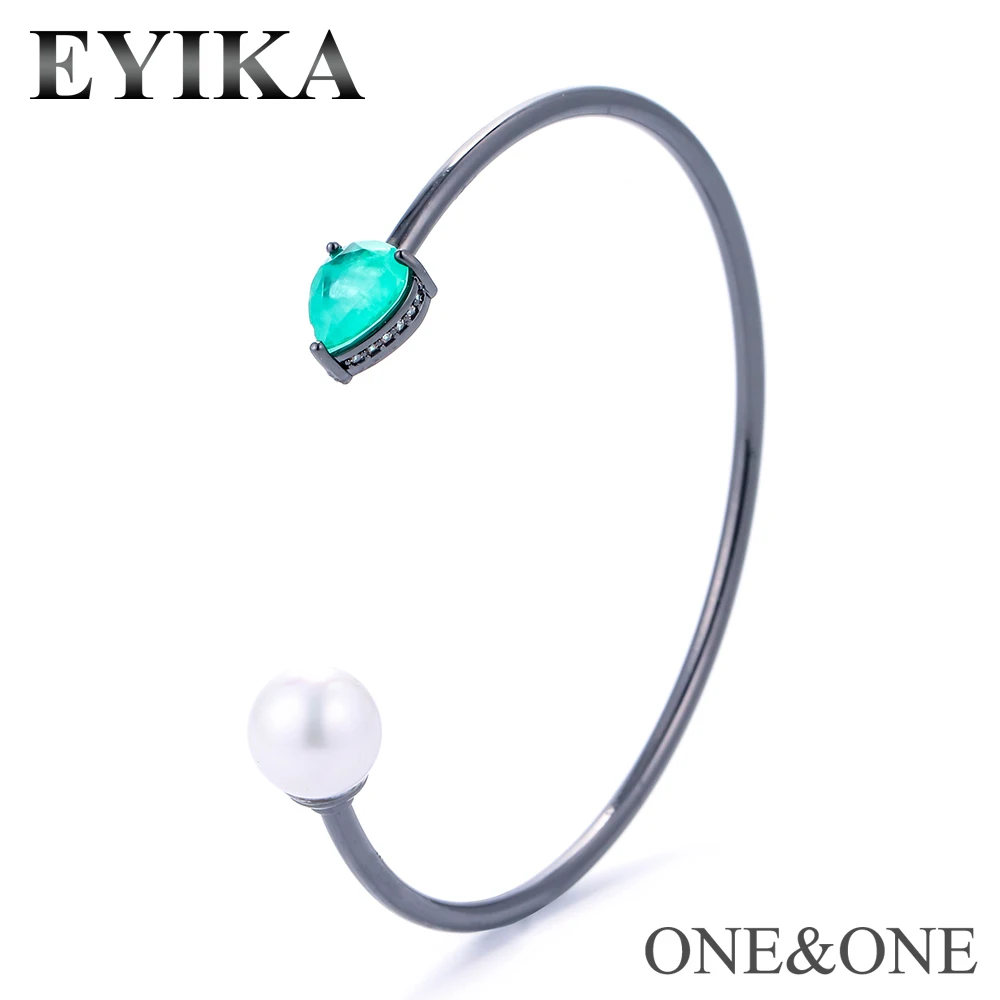 

EYIKA Newest Green Fusion Crystal and White Pearl cuff Bangle/Open bracelet korean Women Fashion Jewelry Dating/Wedding/Gift