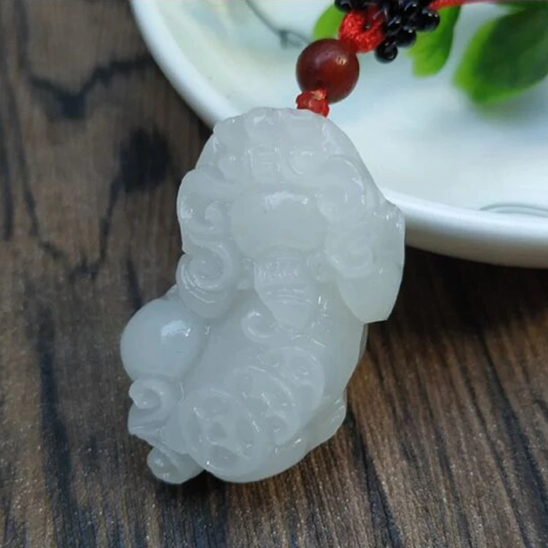 

Natural White Jade Transfer Lucky Pixiu Pendant Children Men and Women Necklace Accessories Pendant