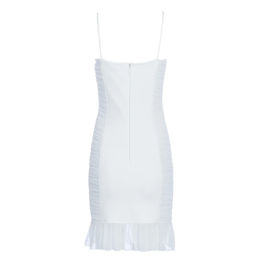 

Wholesale Women Bandage Dress Fashion White Backless Spaghetti Strap Skinny Club Dresses Sexy Sleeveless Summer Vestido 2019