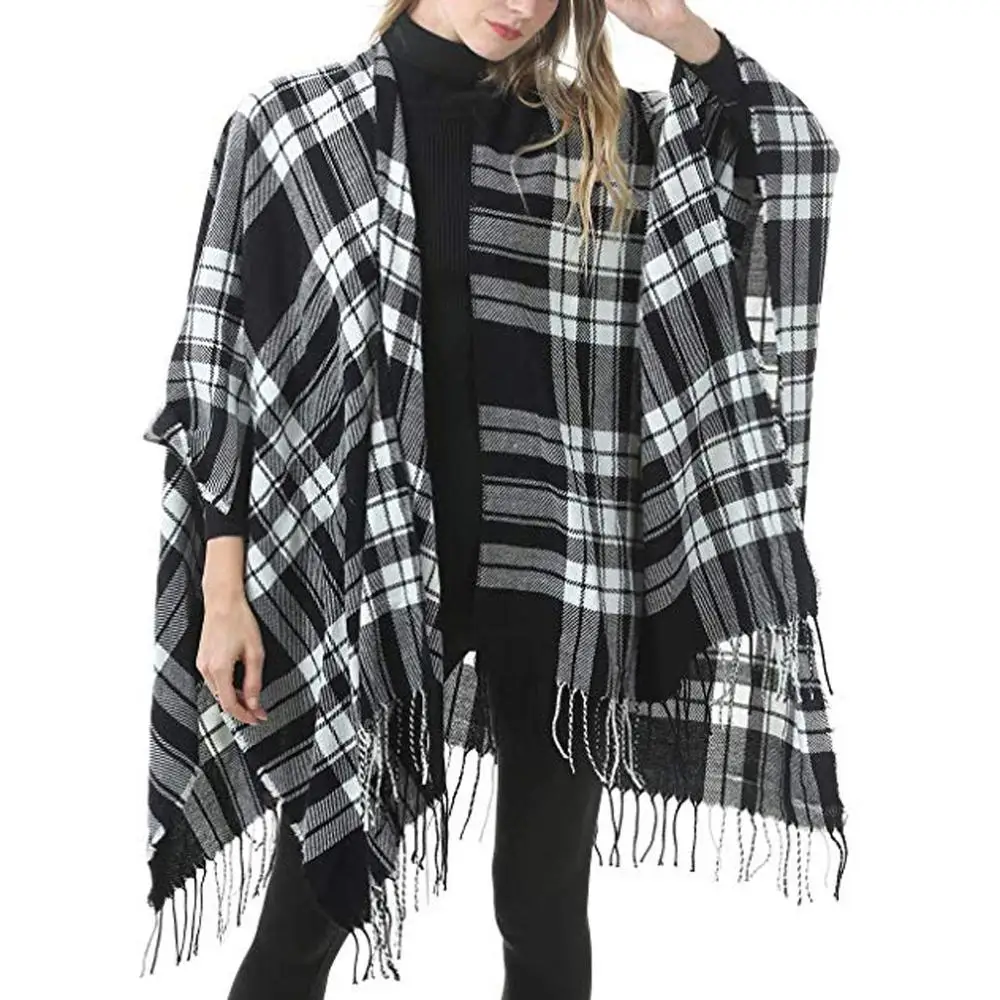 Элегантная модная женская клетчатая шаль из пашмины с кисточками накидка свитер