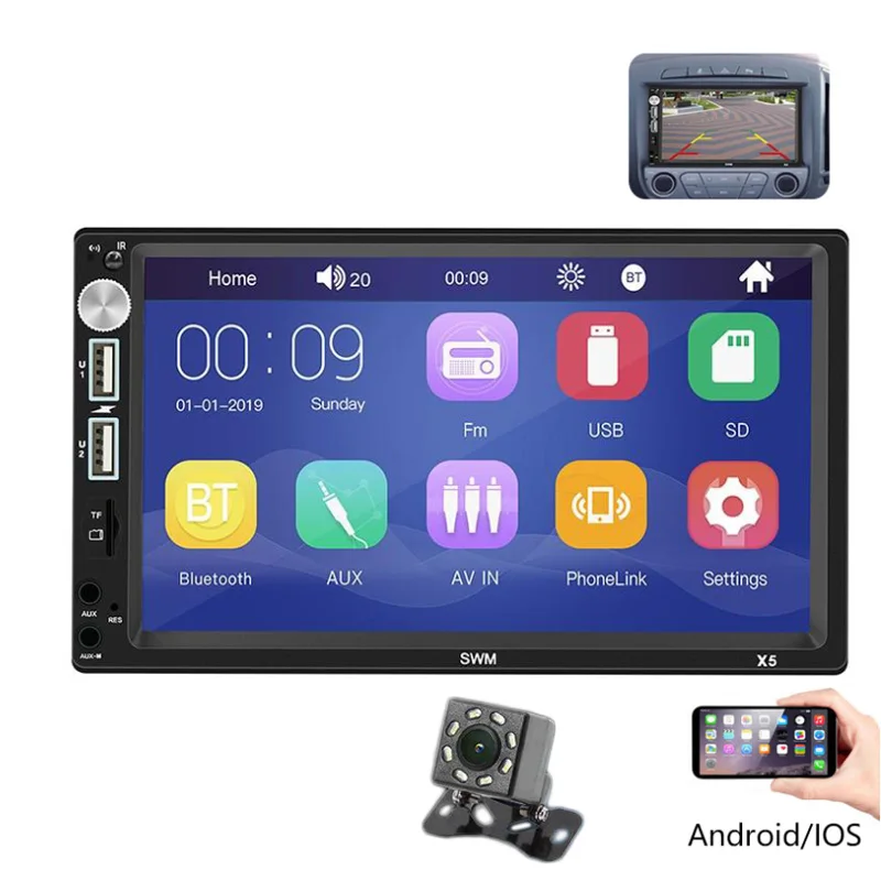 X5 Автомагнитола 2 Din Bluetooth 7 HD сенсорный экран обратное изображение с 8