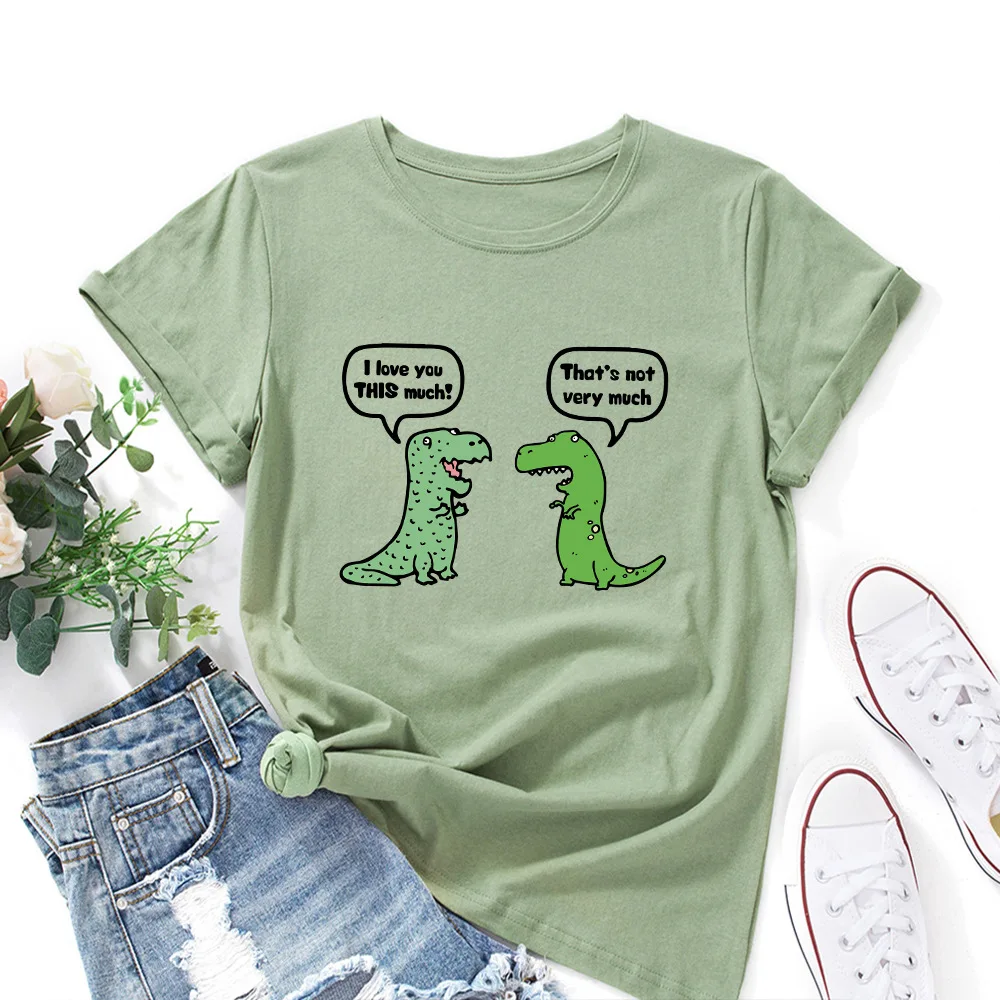 

Cute Cartoon Green Dinosaur Shirts Women Short Sleeve Cotton Summer Tops Graphic T-shirts Female Top Tee Shirt Animal Clothes