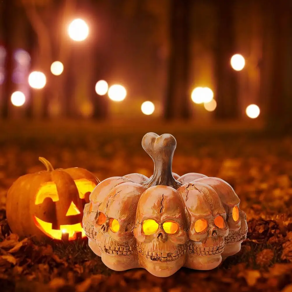 

Halloween Decor Resin LED Pumpkin Lantern 8 Skeleton Head Pumpkin Lights Night Light Atmosphere Halloween Party Ornaments
