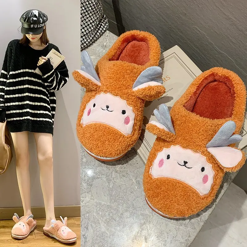 

New Fur Bear Slippers New 2020 High Quality Cute Cartoon Animal Women Winter Warm Plush Home Fluffy Slides Cotton House Shoes