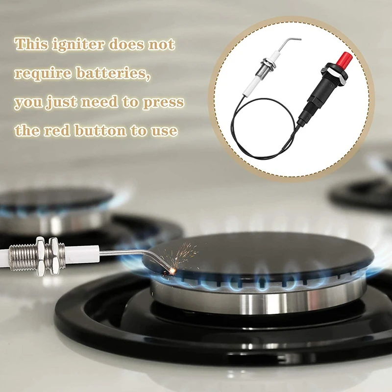

4 Pieces Propane Push-Type Piezo Igniter Kit with Threaded Ceramic Electrode Ignition Plug Wire 30 cm for Gas Grill