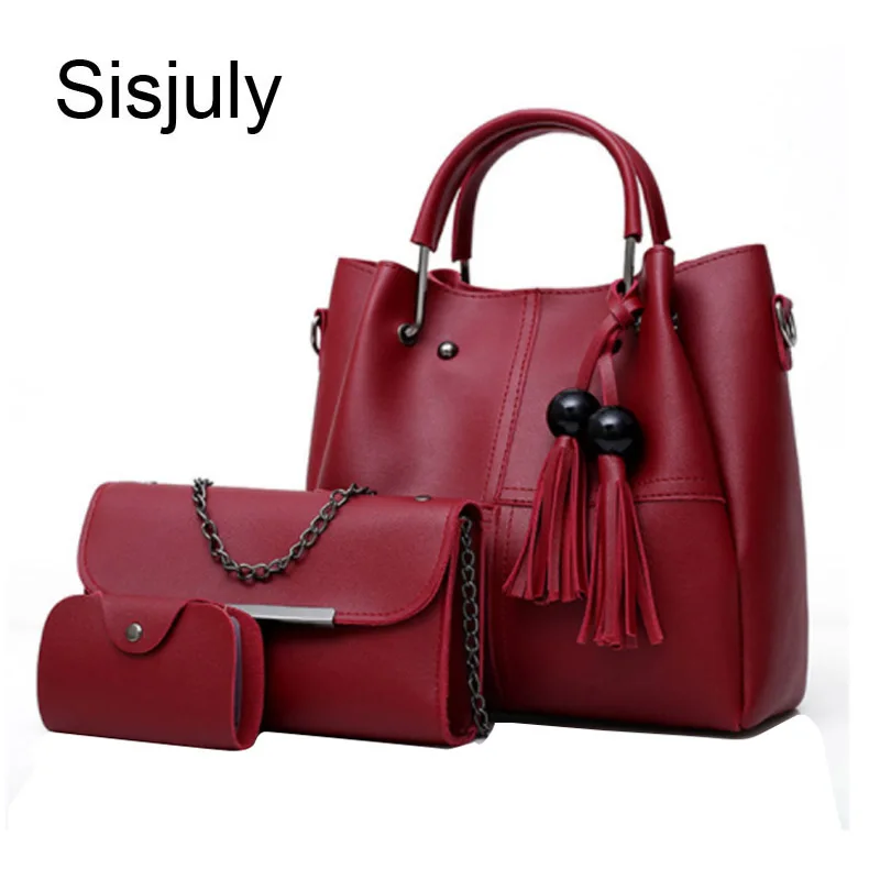 Комплект из 3 сумок с кисточками женские кожаные сумки и кошельки на плечо модная