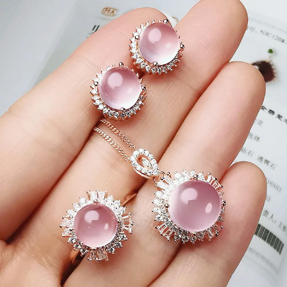 Ожерелье серьги кольцо ювелирные наборы для женщин розовое золото розовый