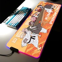 anime demon slayer rgb led light gaming accessories kimetsu no yaiba cute mousepad large keyboard non slip game desk mat for lol