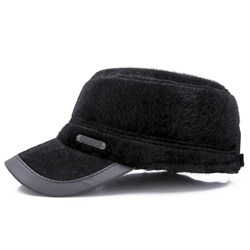 Winter hat men's middle-aged and elderly flat top outdoor Faux Fur thick warm ear protection cap | Аксессуары для одежды