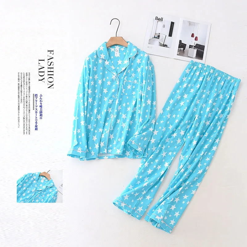 

Autumn Cotton Brushed Pajamas Long Sleeve Turn-down Collar Sleepwear Women Sleepwear Pyjama Two Piece Set Couple Sexy Nightwear