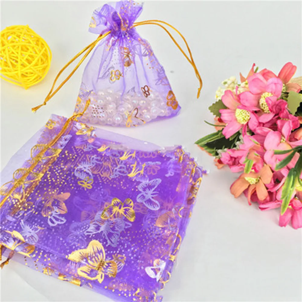 

100pcs 10x12cm Butterfly Organza Bag Jewelry Packing Drawstring Bag Pouch Christmas Wedding Voile Gift Bag