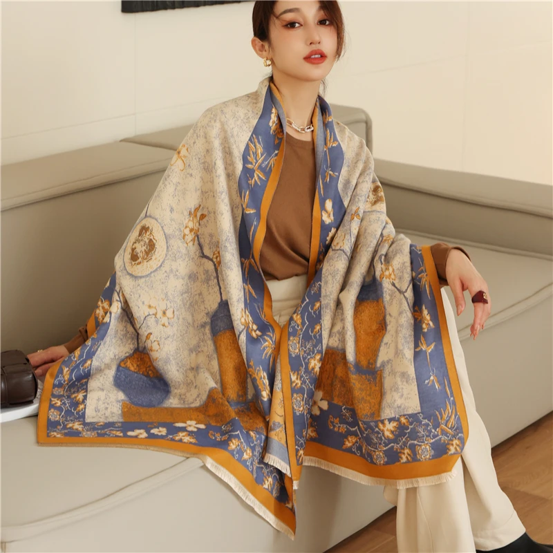 

Fashion Winter Scarf Women Cashmere Warm Pashmina Foulard Lady Luxury Horse Scarves Thick Soft Bufanda Shawls Wraps 2021 New