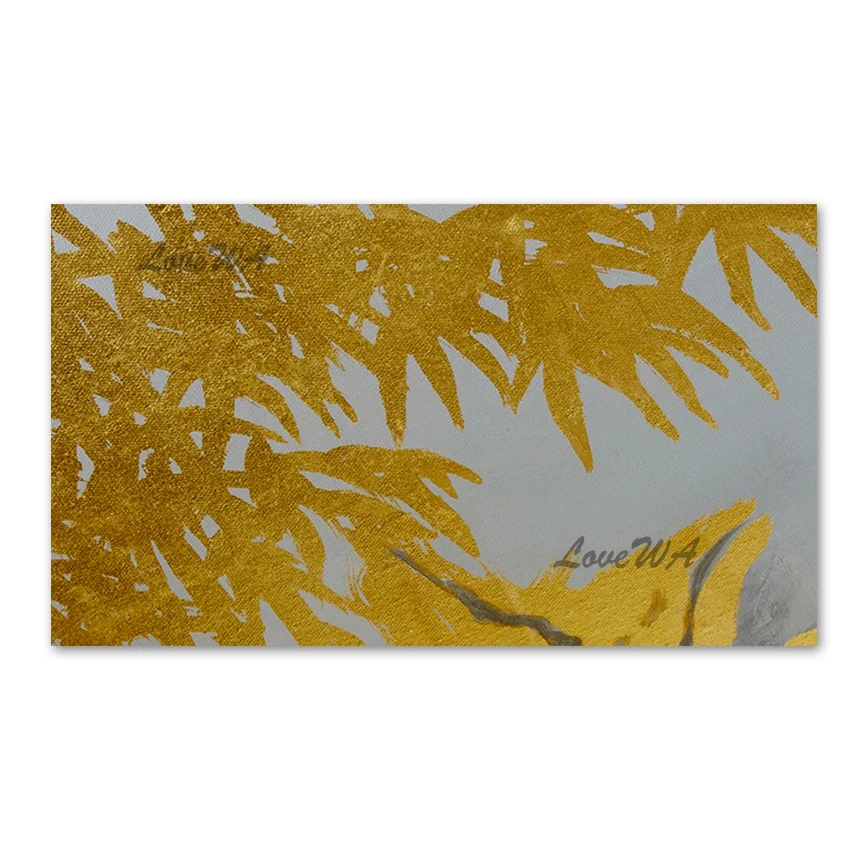 

Golden Foil Feather Picture Abstract Canvas Oil Painting Art Hot Selling 100% Hand-painted Wall Hangings Artwork Panel Set