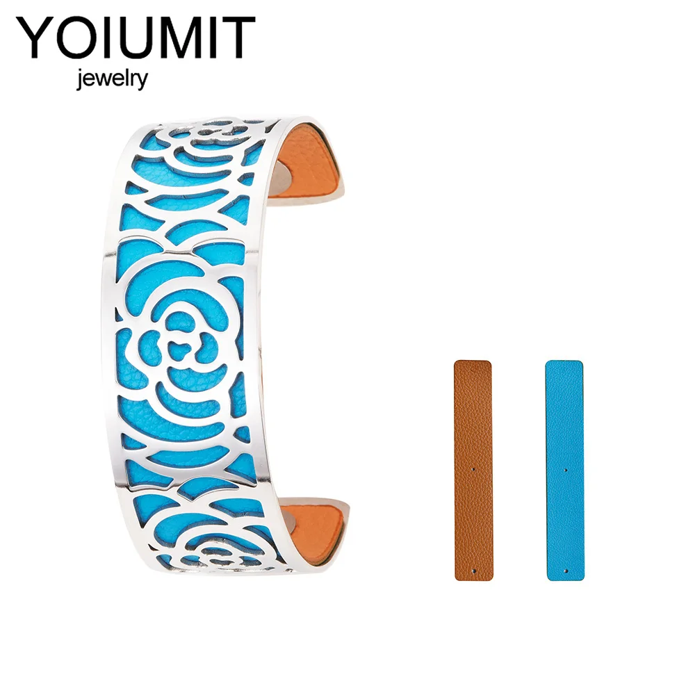 

Yoiumit DIY Fashion Love Bracelet Women's Stainless Steel Flower Bracelet Manchette Interchangeable Leather Jonc Argent Pulseira