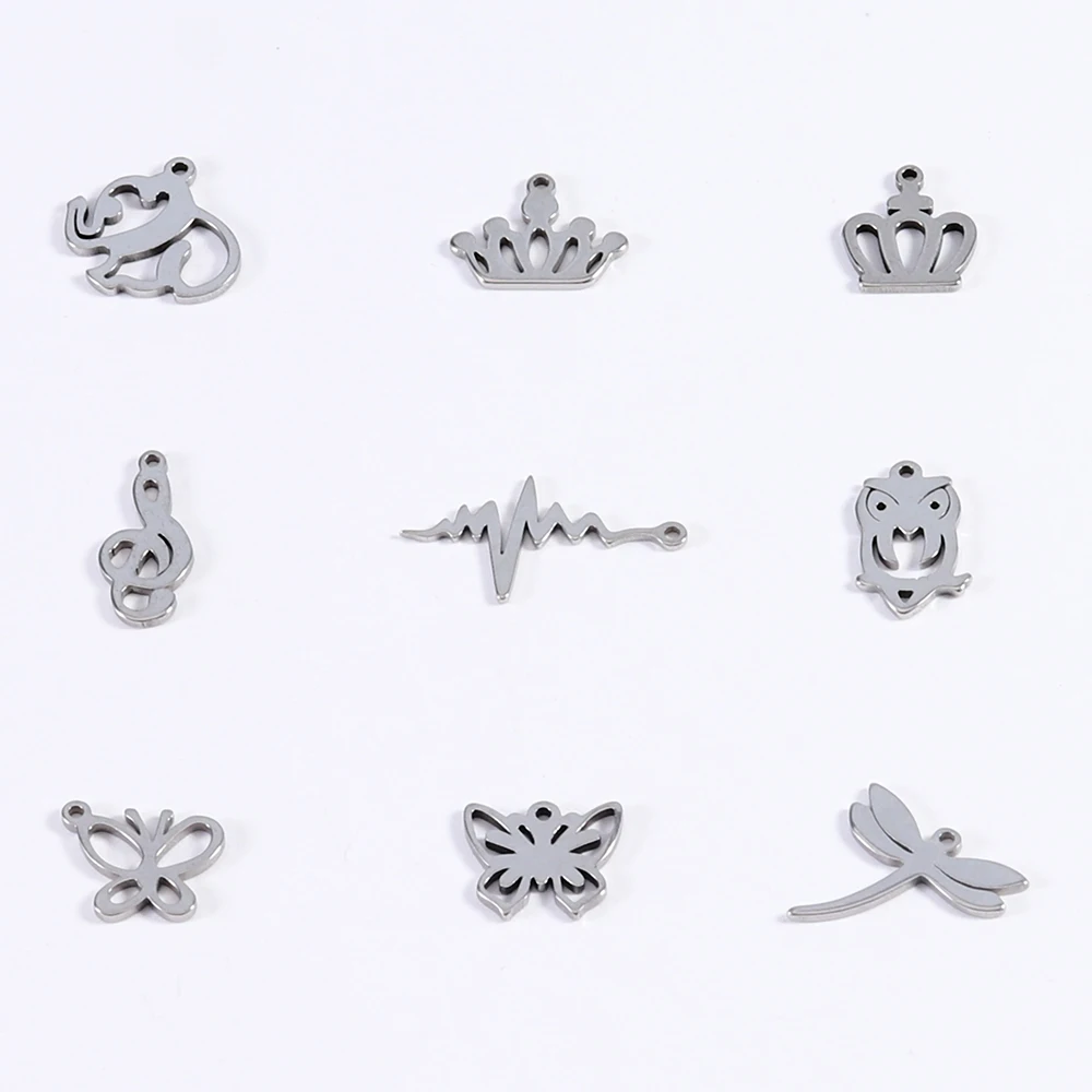 Подвески из нержавеющей стали для браслетов в виде бабочки короны заметок бусины