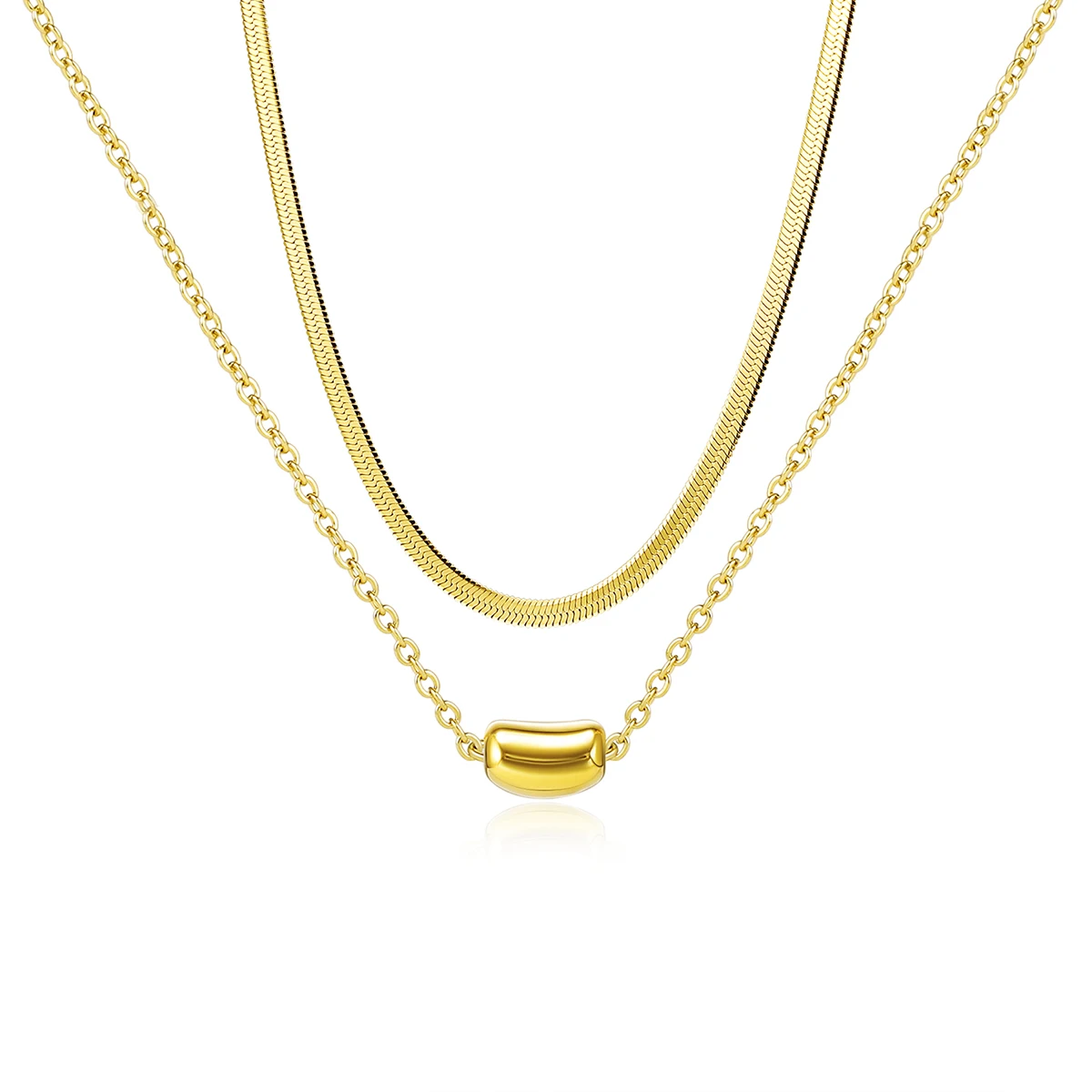 

Double Layer Geometric Beads Pendant Necklace For Women Stainless Steel Short Snake Choker Wedding Party Anniversary Jewelry