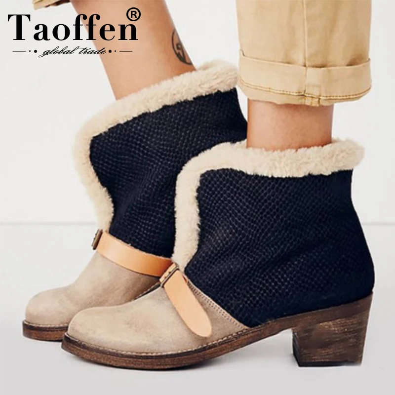 Женские ботинки на меху taofen теплые разноцветные для шитья с закругленным носком