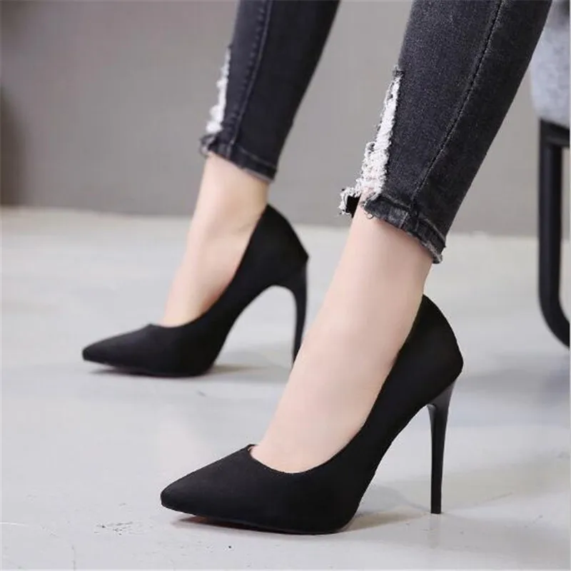 

Plus Size 44 Pumps Women Shoes Red Flock Slip-On Shallow Wedding Party Pointed Toe High Heels Pump Chaussures Femme